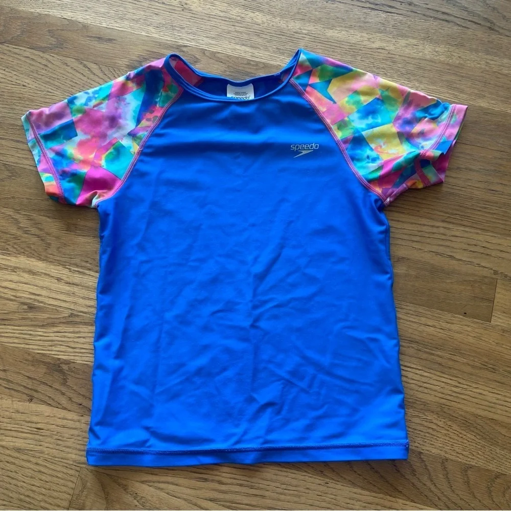 Speedo Girl's Uv Swim Shirt Short Sleeve Printed Rashguard size medium